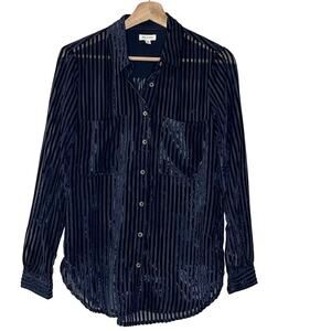 Pilcro By Anthropologie   Sheer‎ Long-Sleeve Velvet Burnout black Shirt Size XS